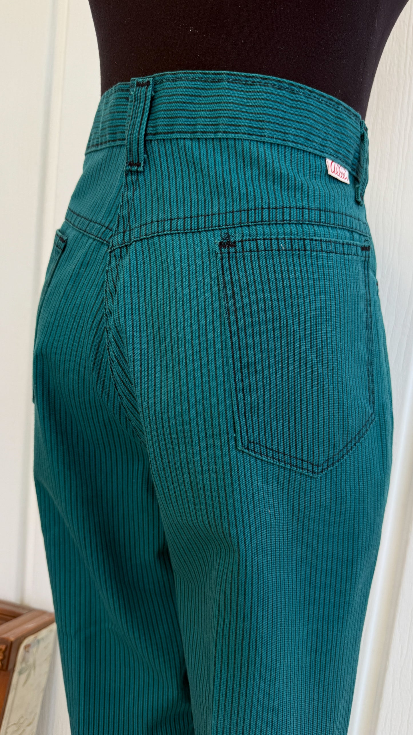 Pantalons turquoise rayé noir- small