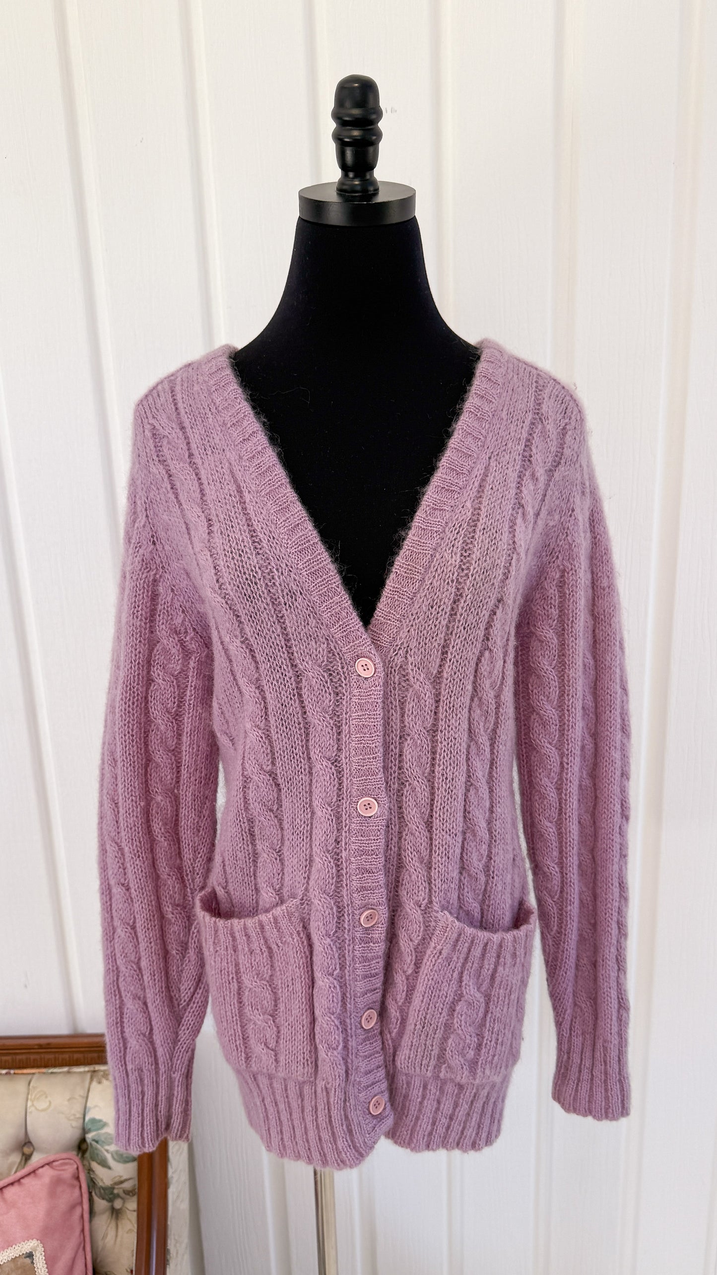 Cardigan en mohair lilas- small