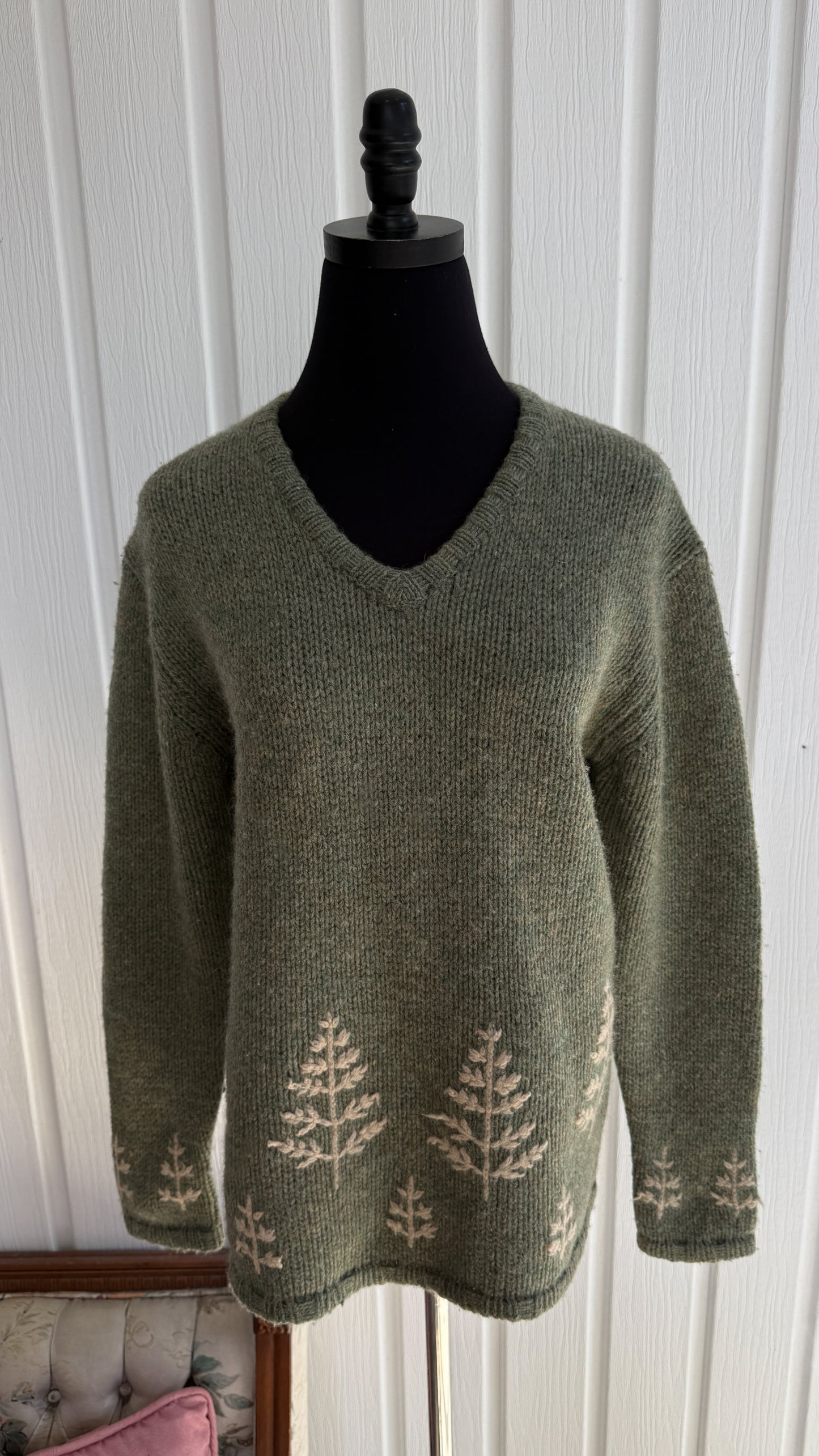 Chandail tricot vert sapins- x-small