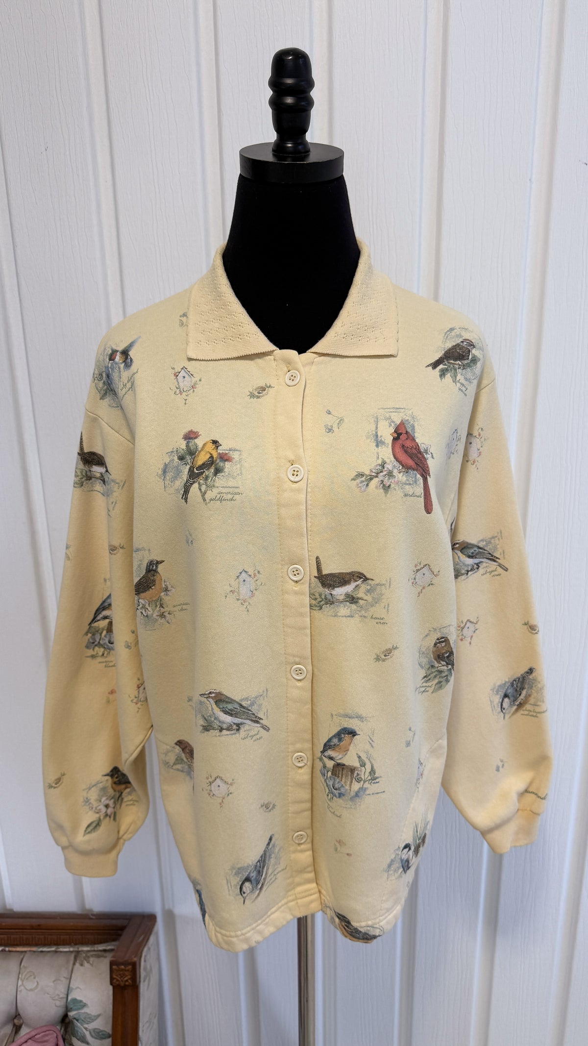 Cardigan jaune oiseaux- medium
