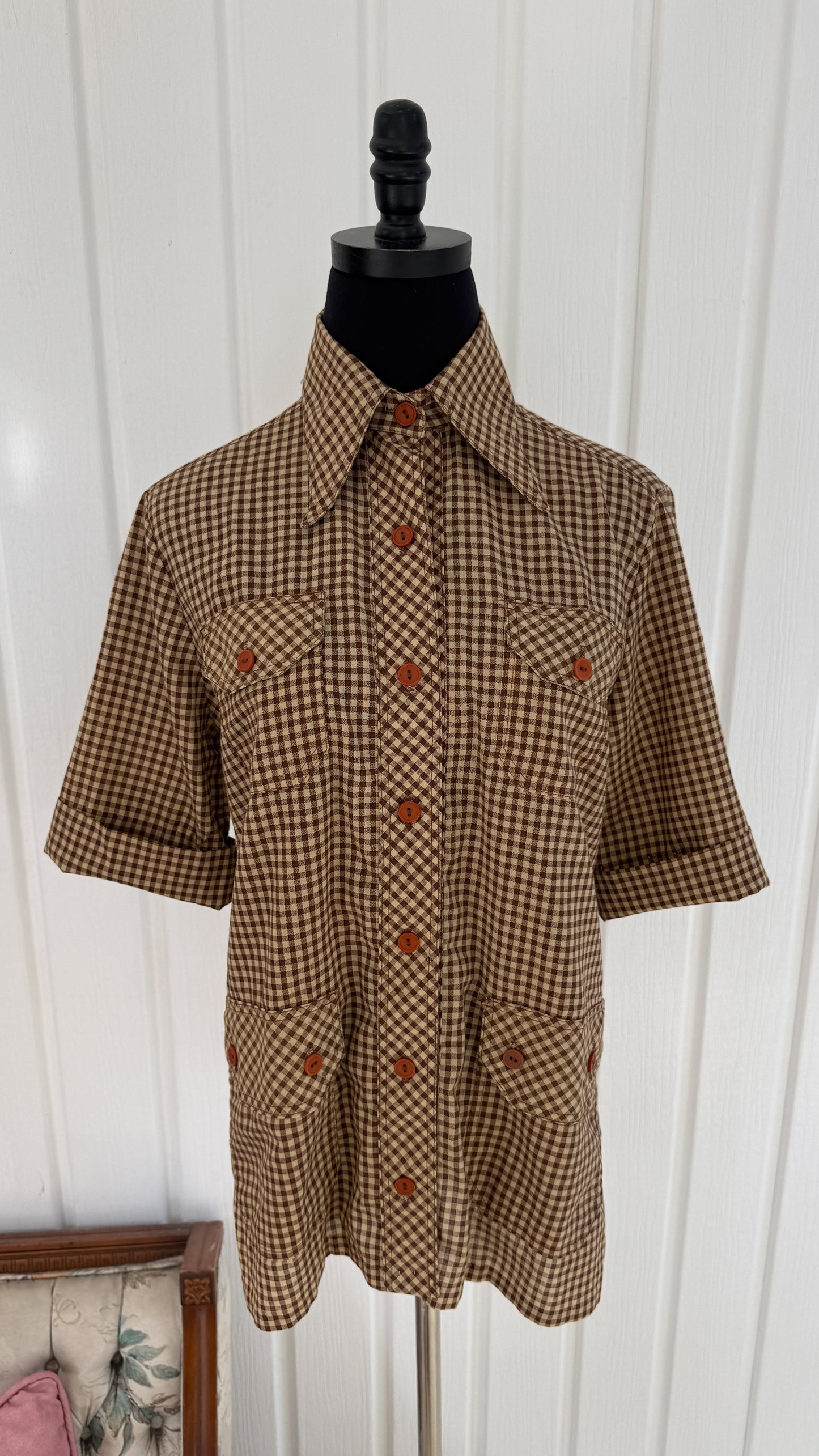 Chemisier carreauté brun et beige- small