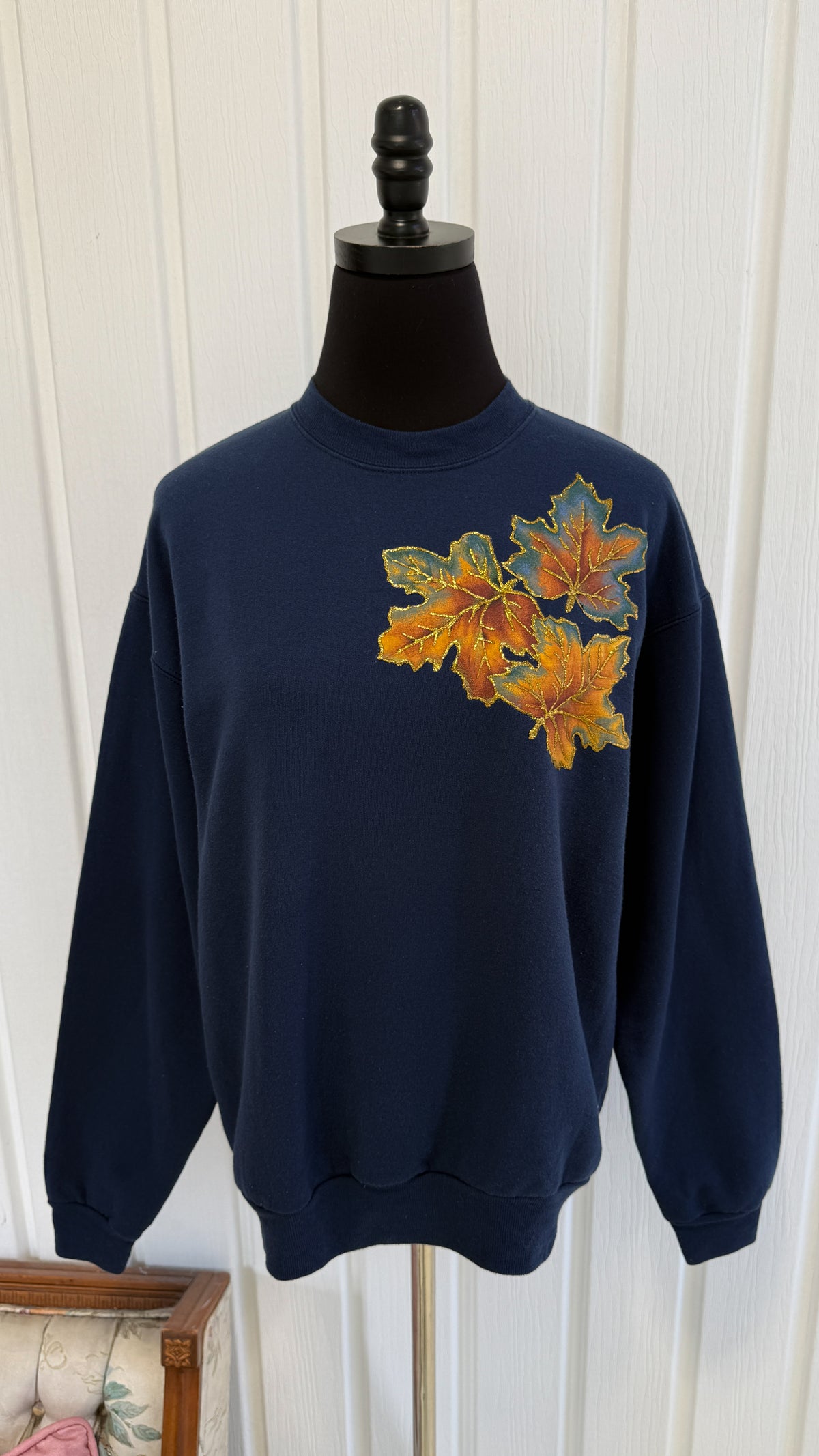 Chandail crewneck marine feuilles- small