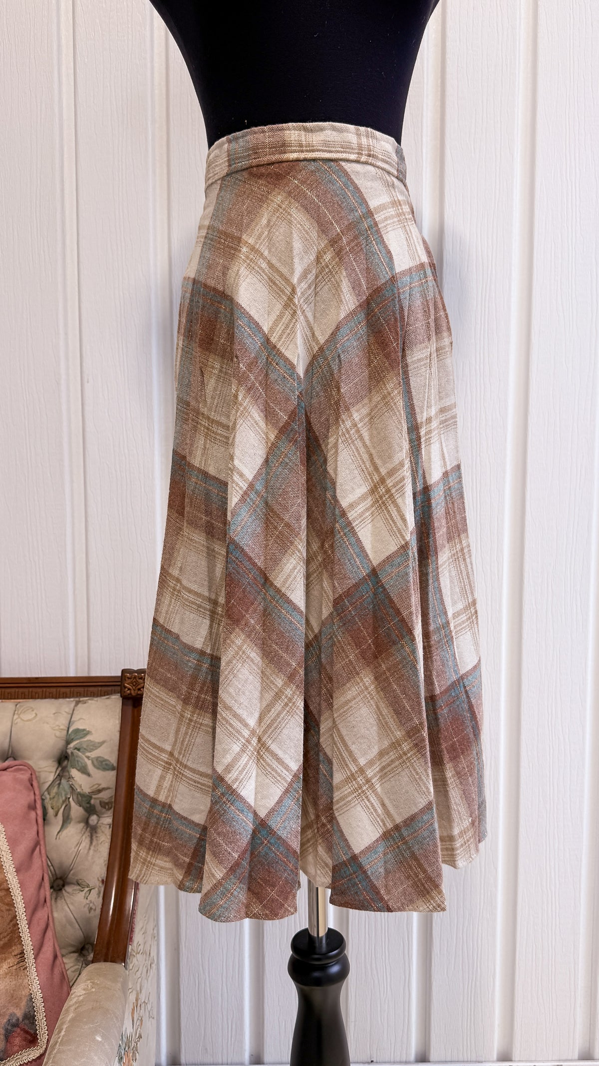 Jupe en lainage beige carreauté- small