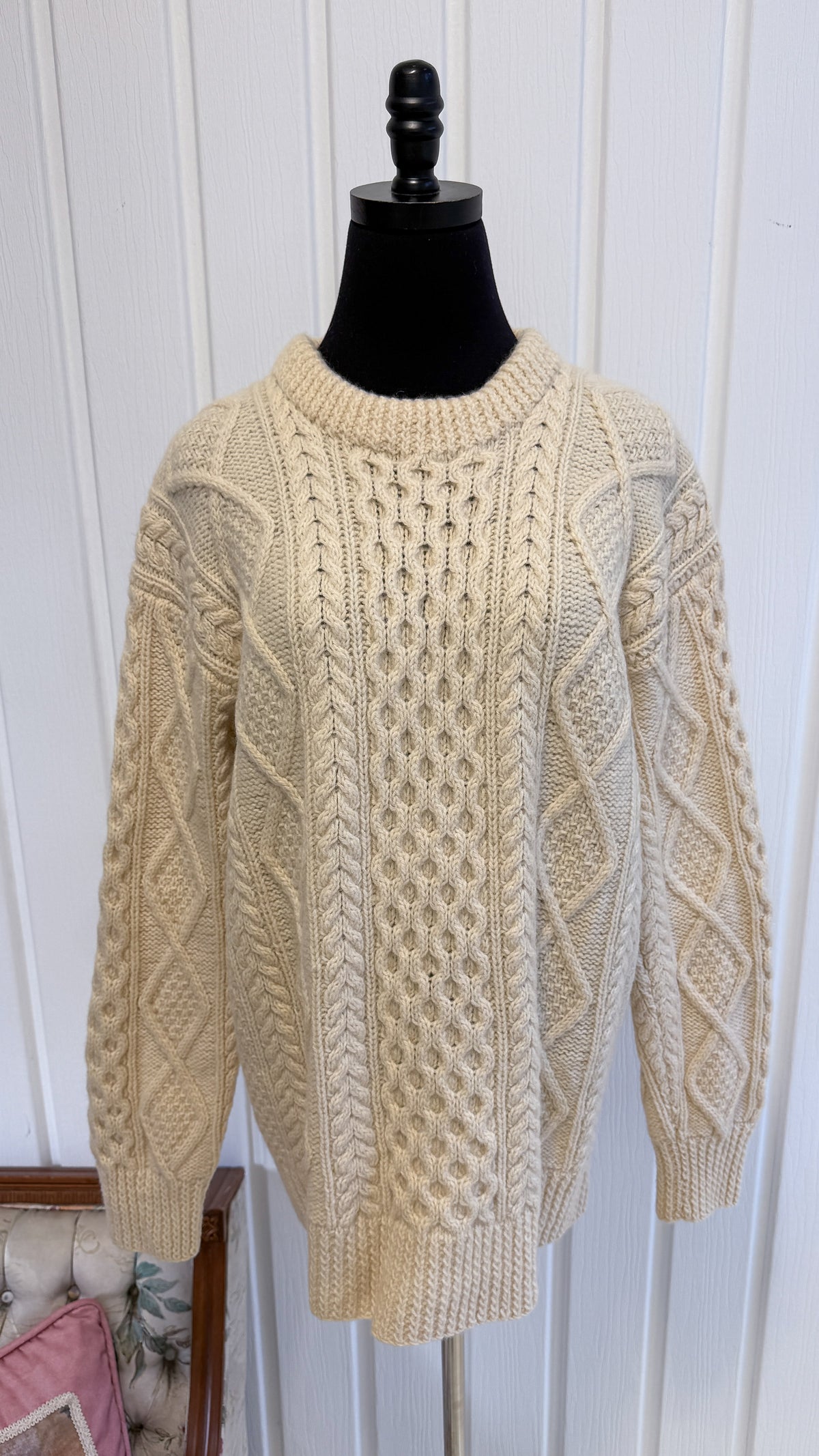 Chandail tricot beige torsadée- large