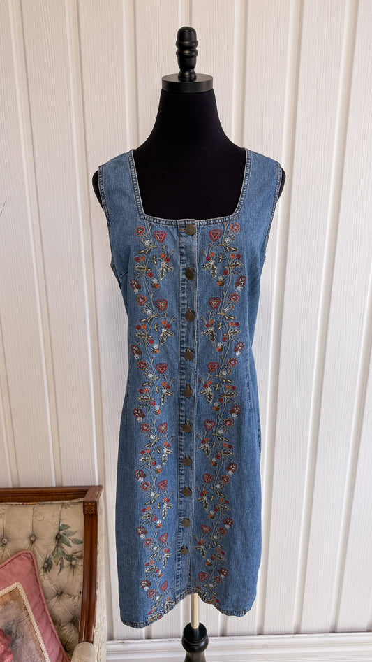 Robe brodée fleurie en jeans- large