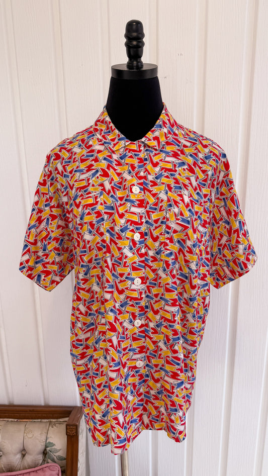 Red flag pattern blouse - x-large