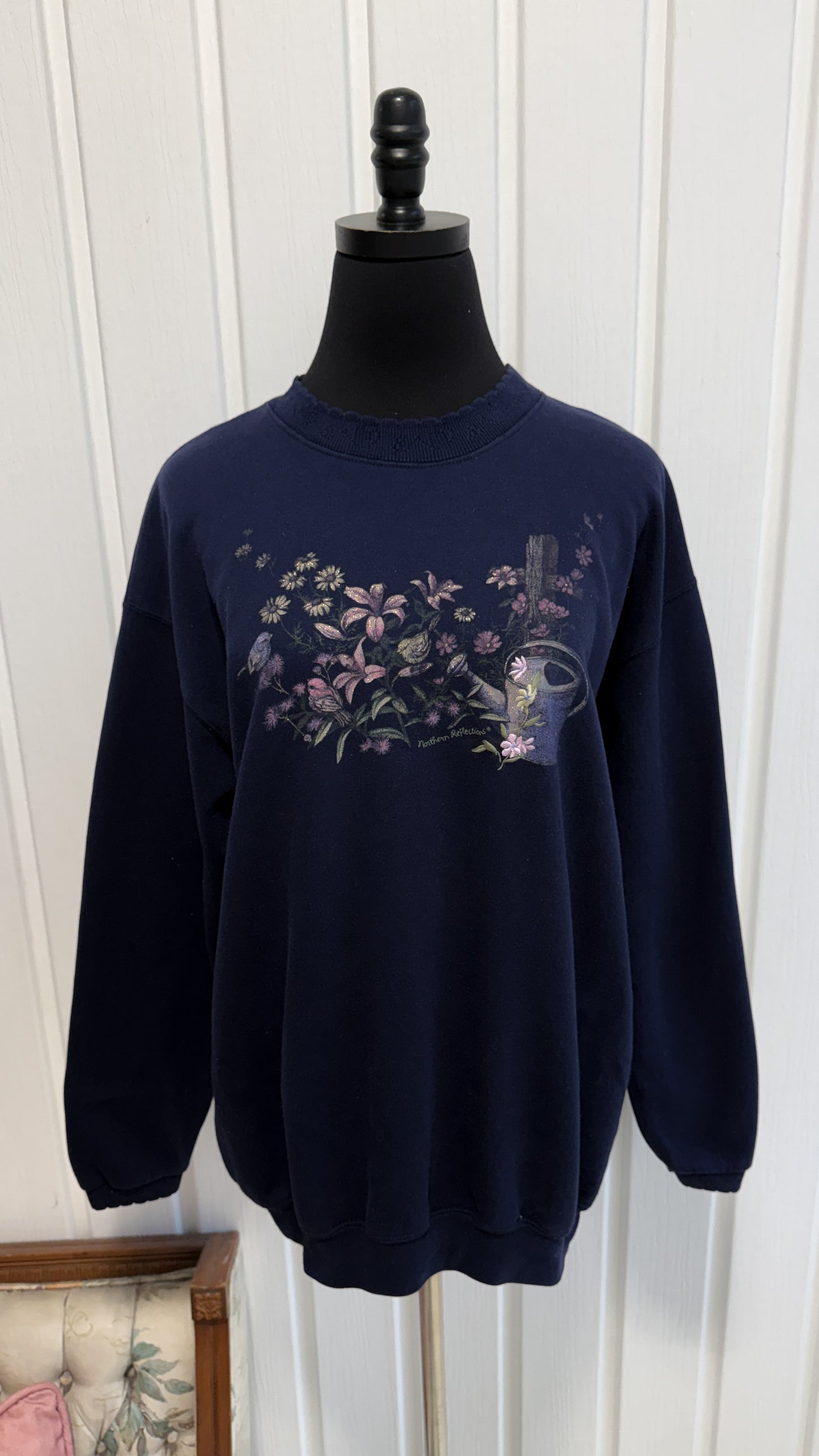 Chandail crewneck marine fleuris - large
