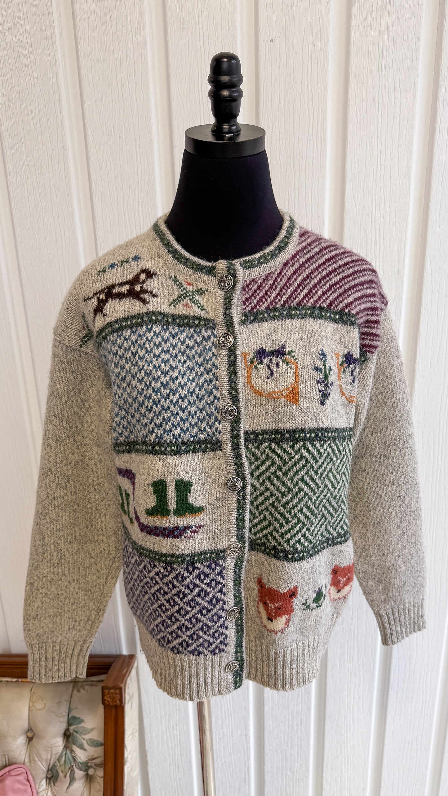 Cardigan en lainage gris à motifs- small