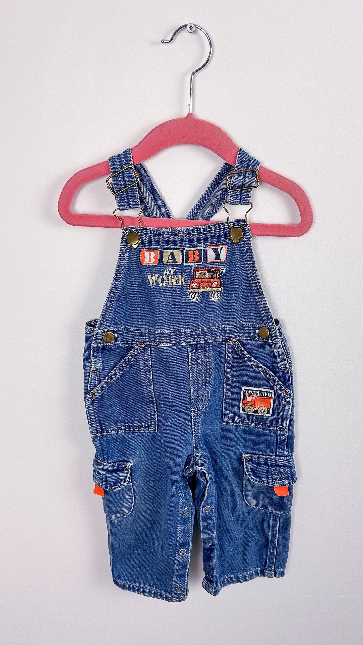 Children - “construction” denim overalls - 12/18m