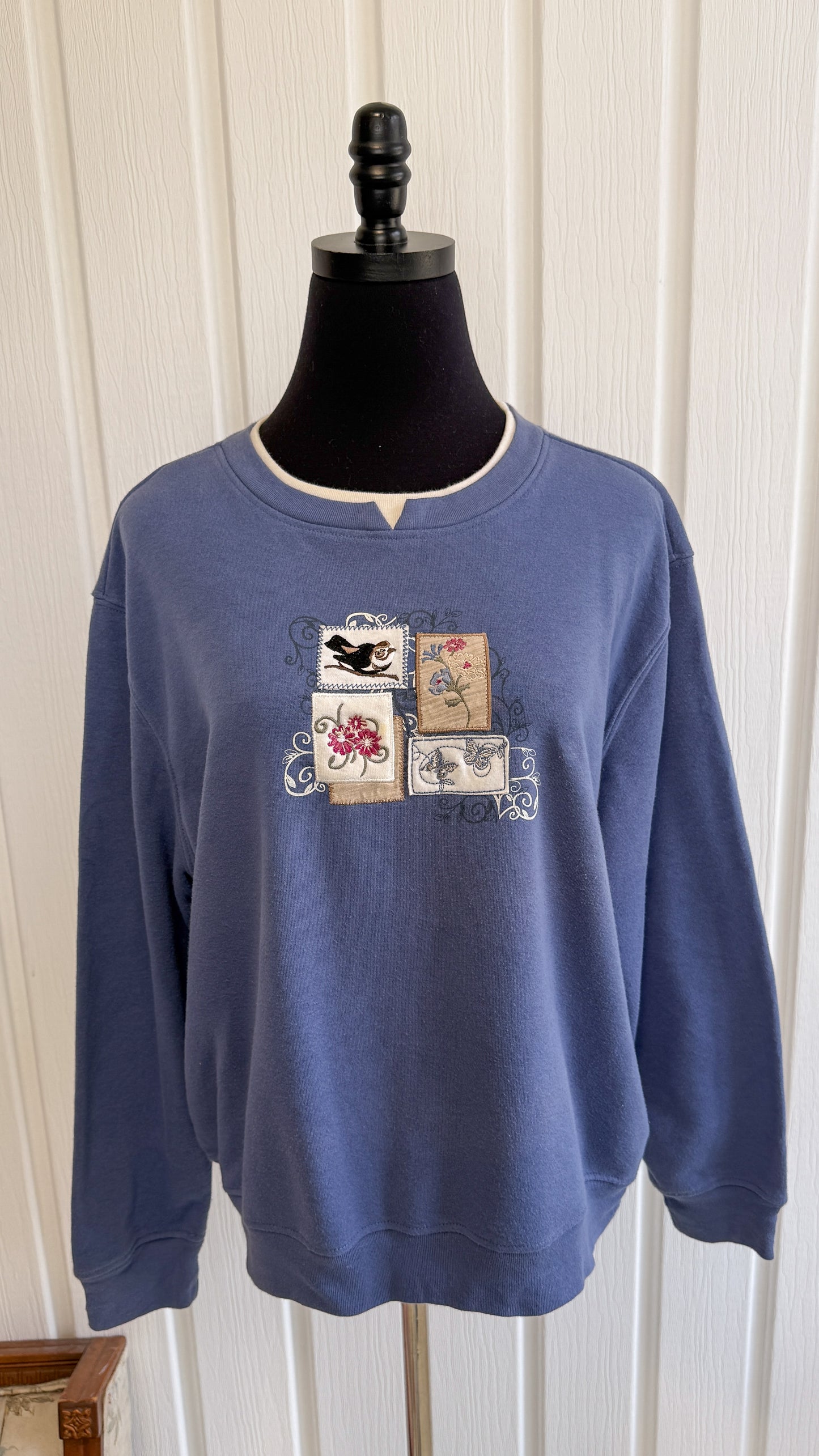 Chandail crewneck bleu fleuris- large