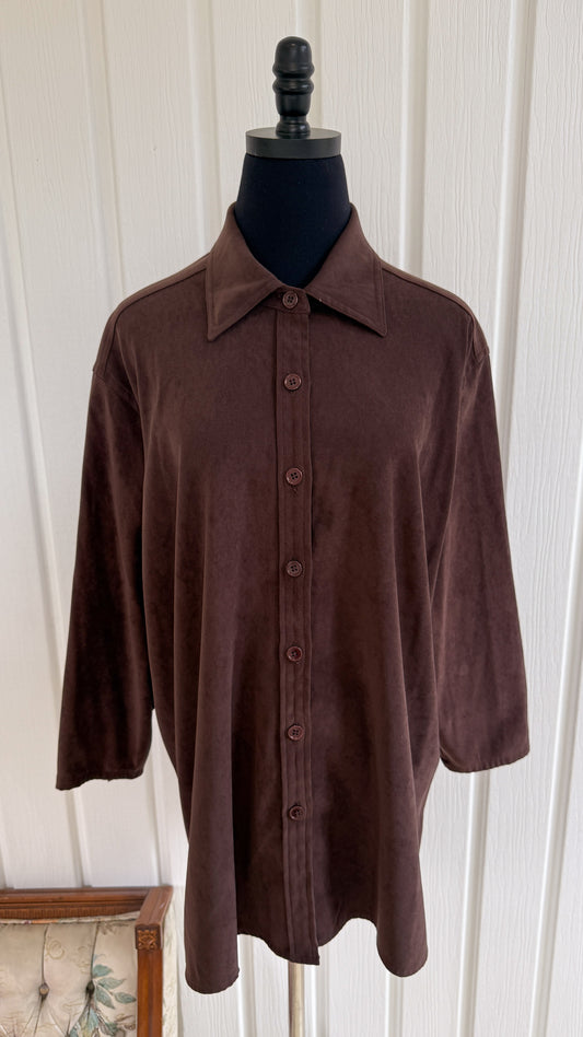 Brown faux suede blouse - x-large