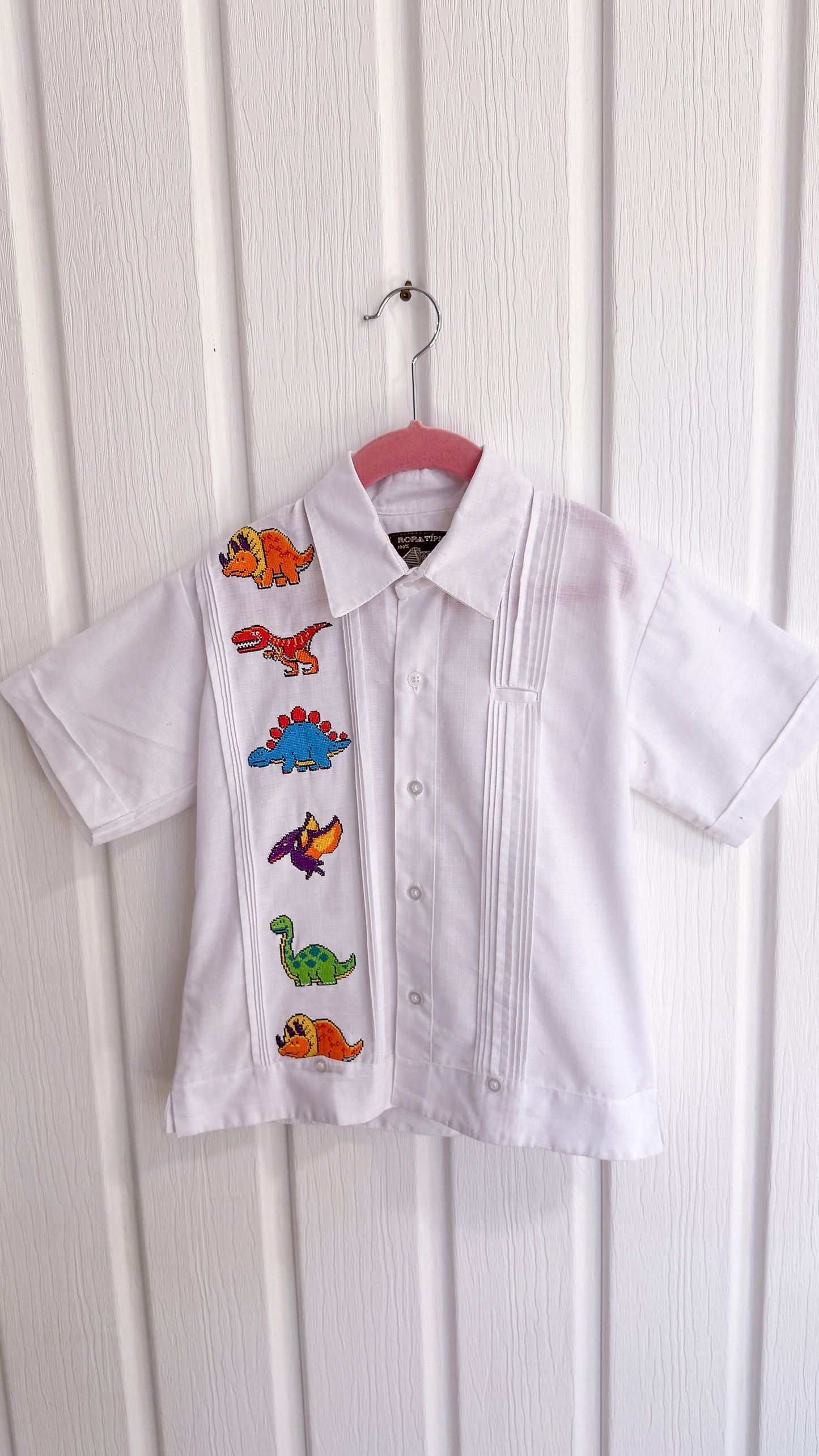 Enfants- chemisier blanc dinosaure- 8-10T