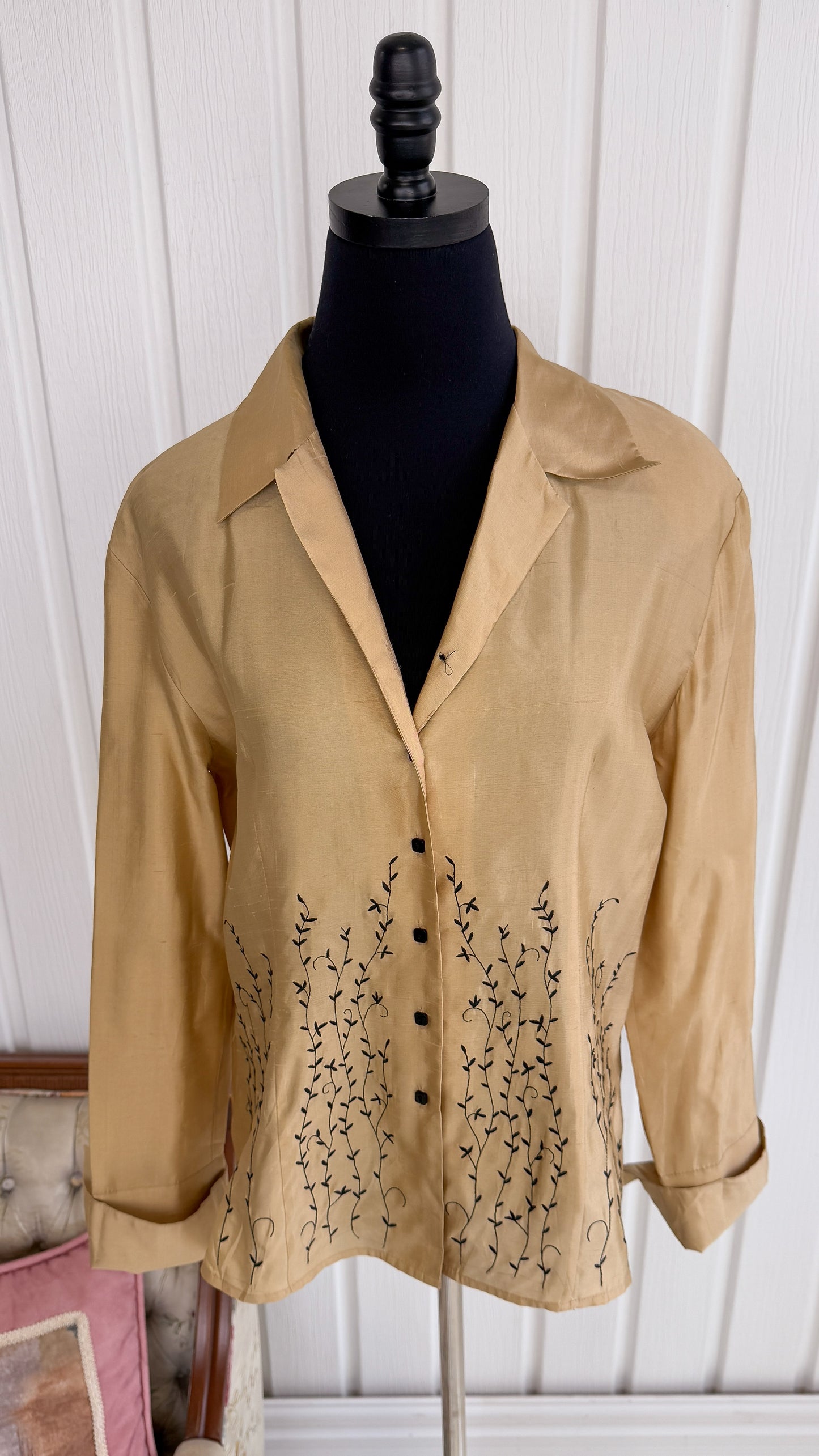 Gold silk blouse with embroidery - large