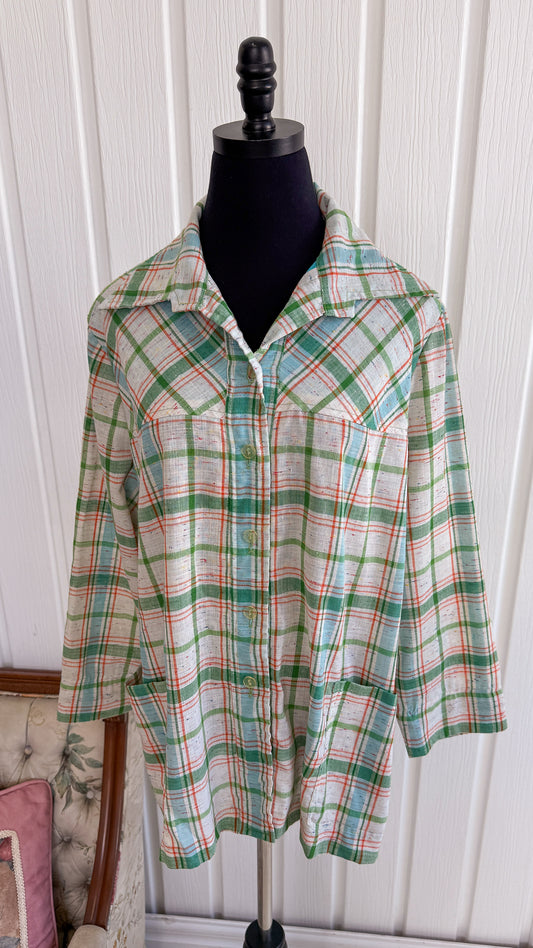Green, orange and blue checkered blouse - x-large