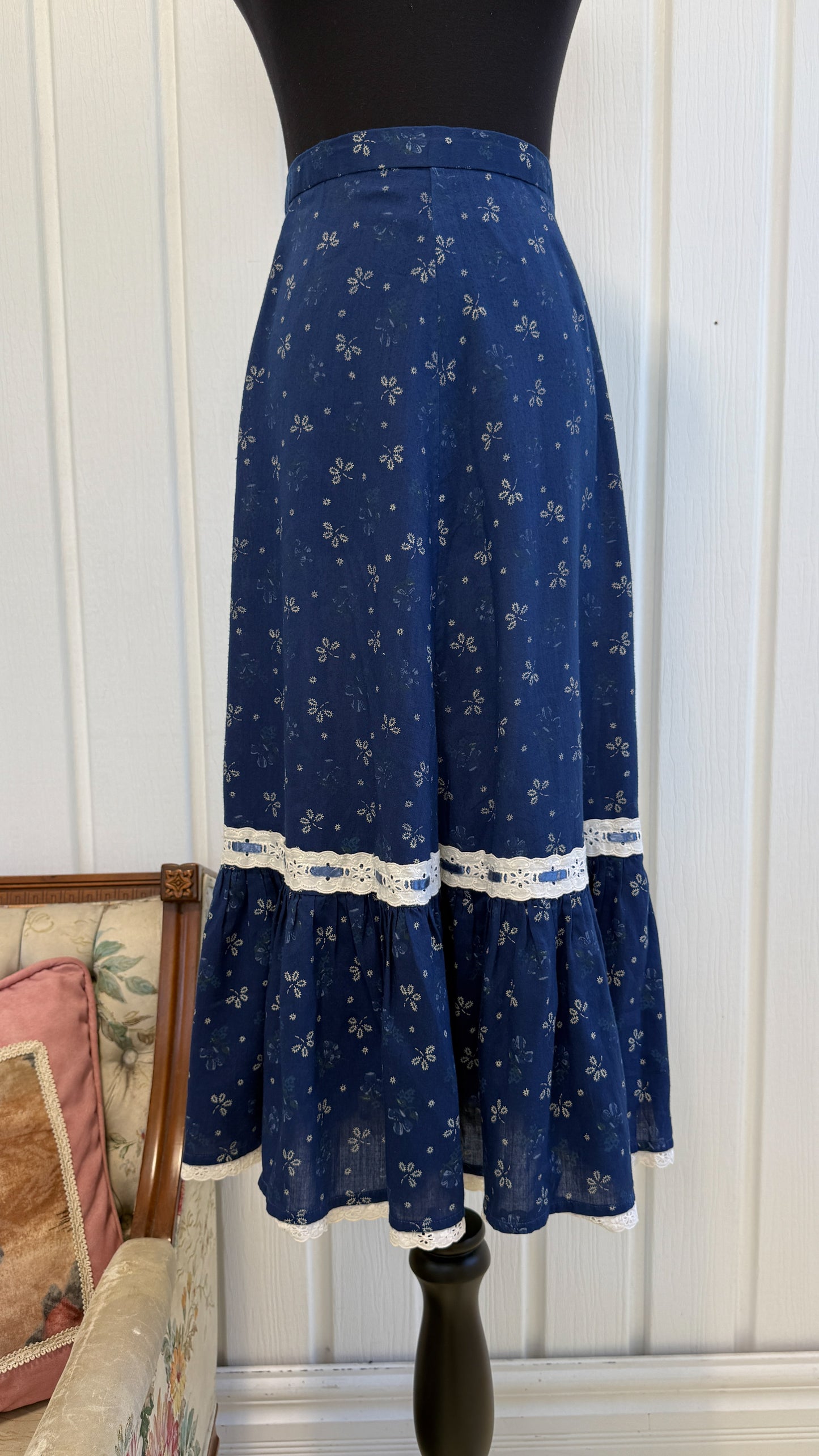 Jupe bleu fleurie beige- x-large