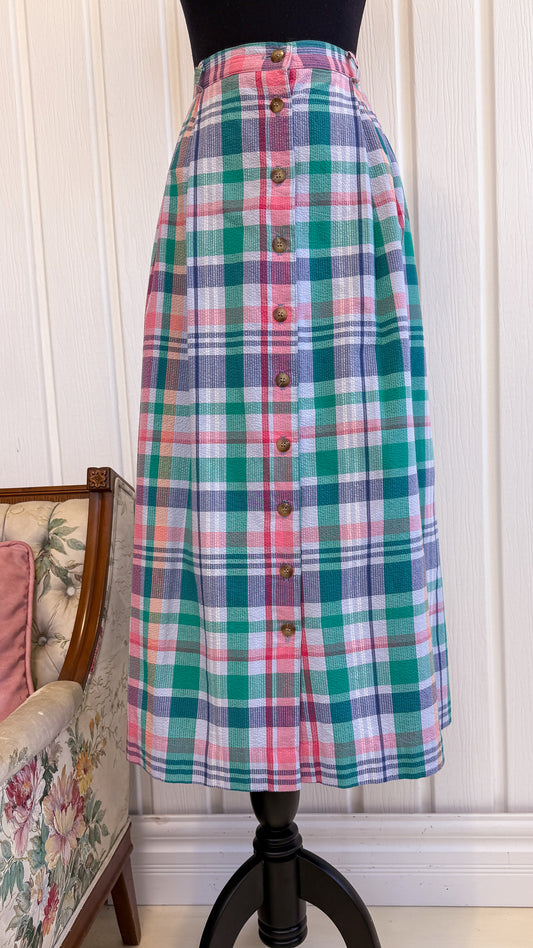 Blue, turquoise and pink plaid skirt - x-large