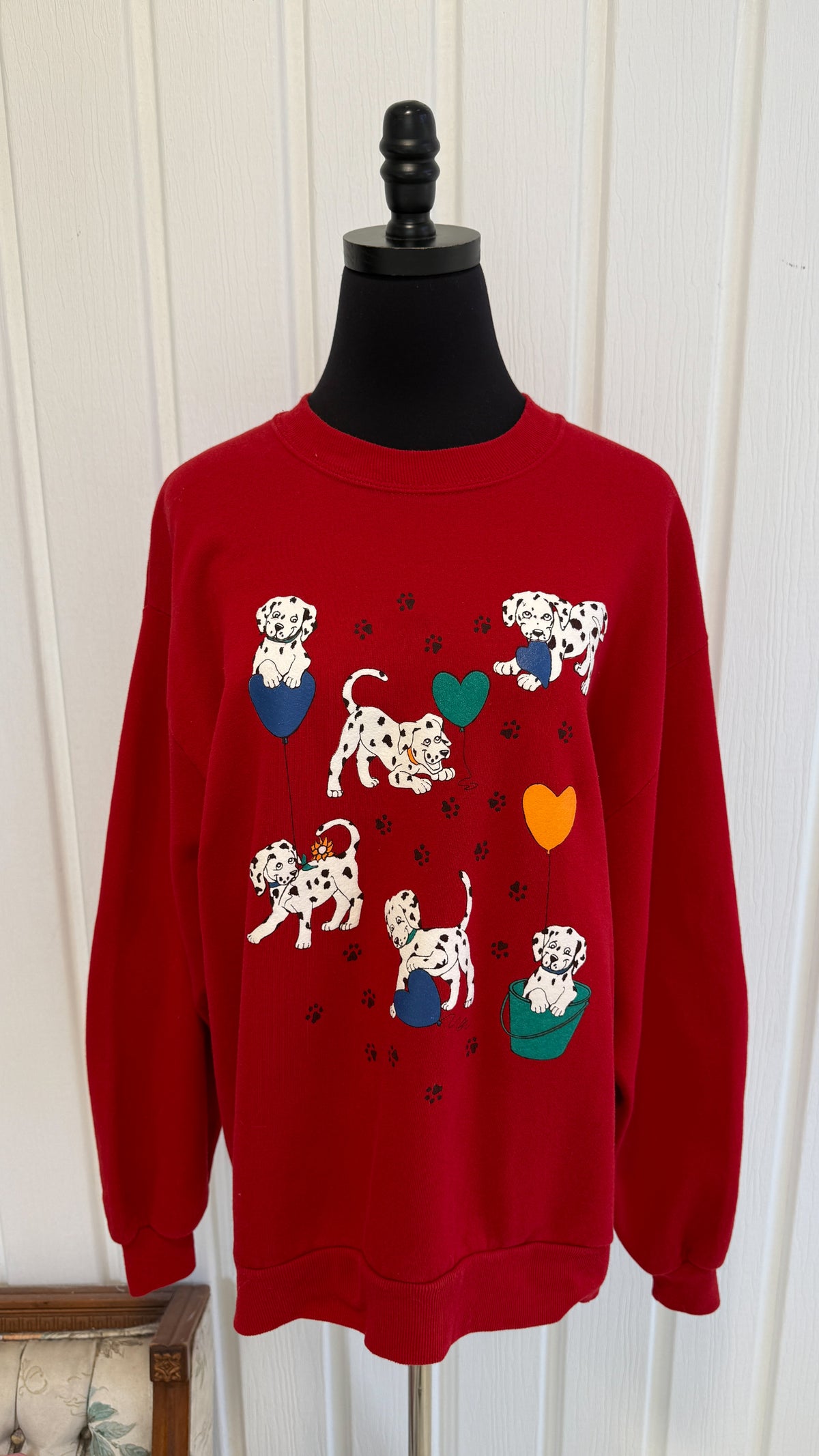 Chandail crewneck rouge dalmatiens- medium