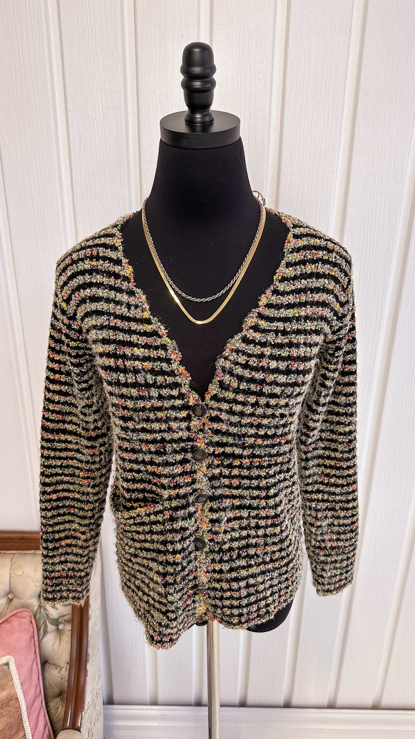 Cardigan noir moucheté multicolore- small