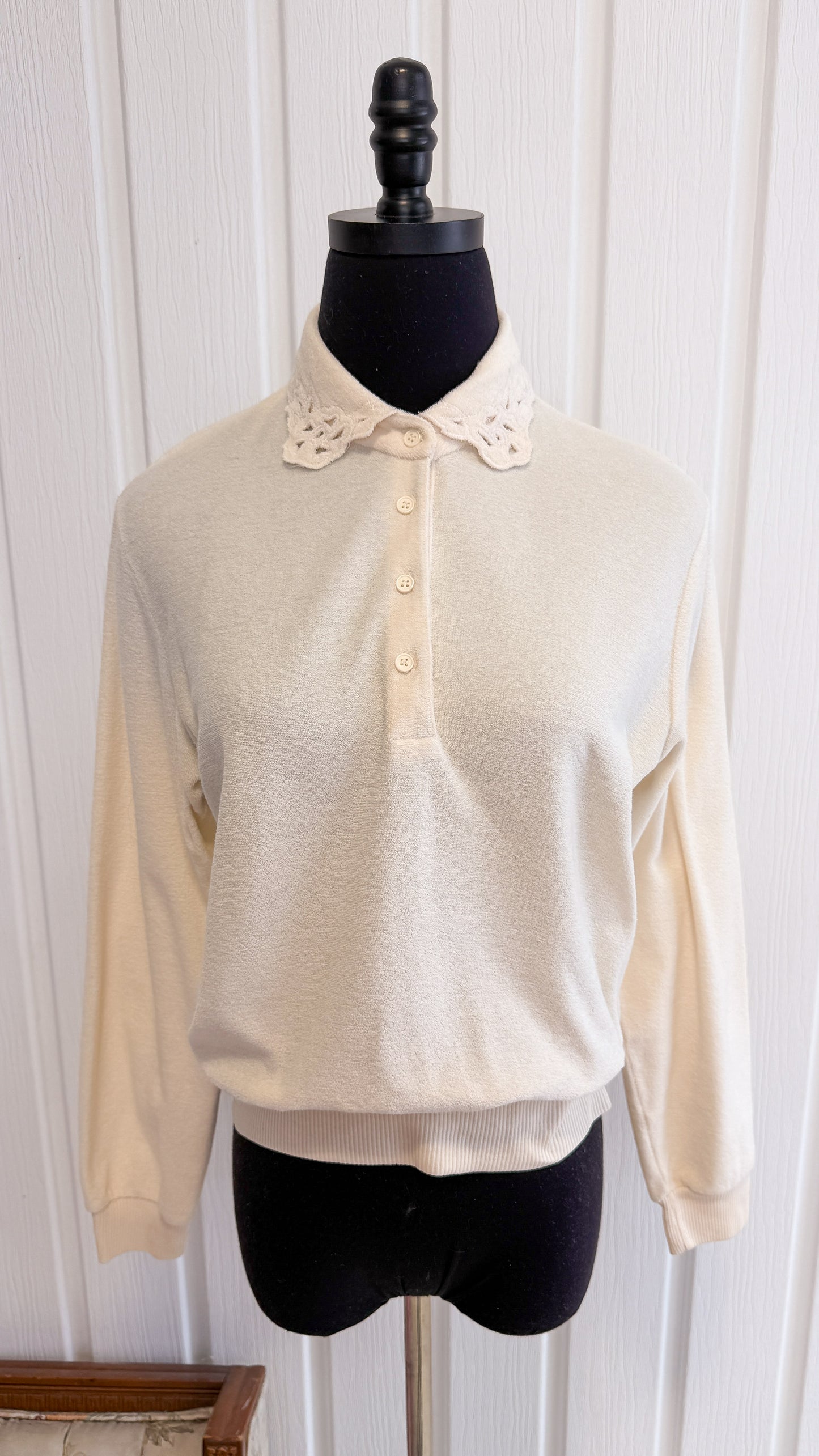 Chadail polo crème col fleuris- small