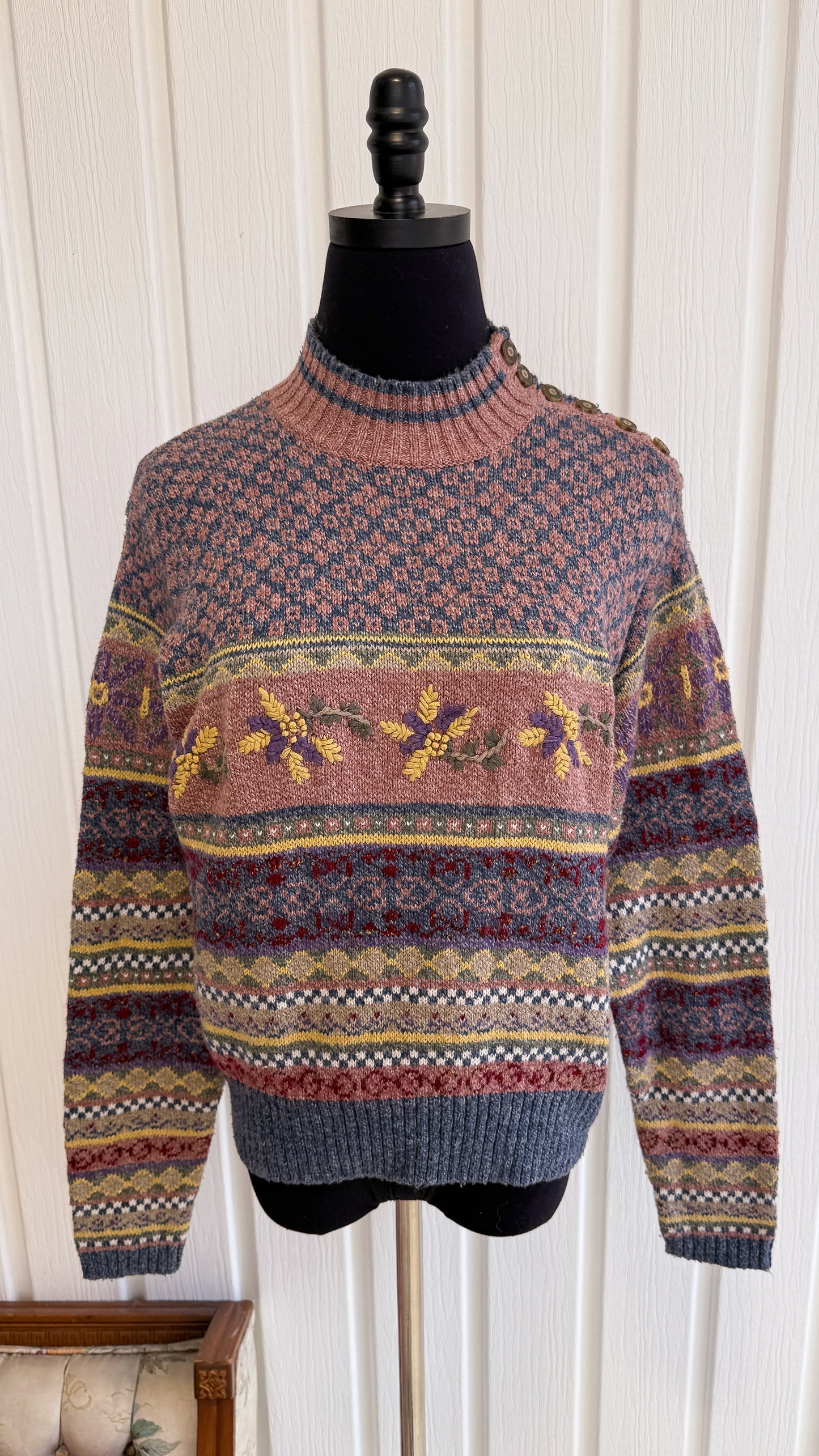 Chandail en tricot fleuris rose- small