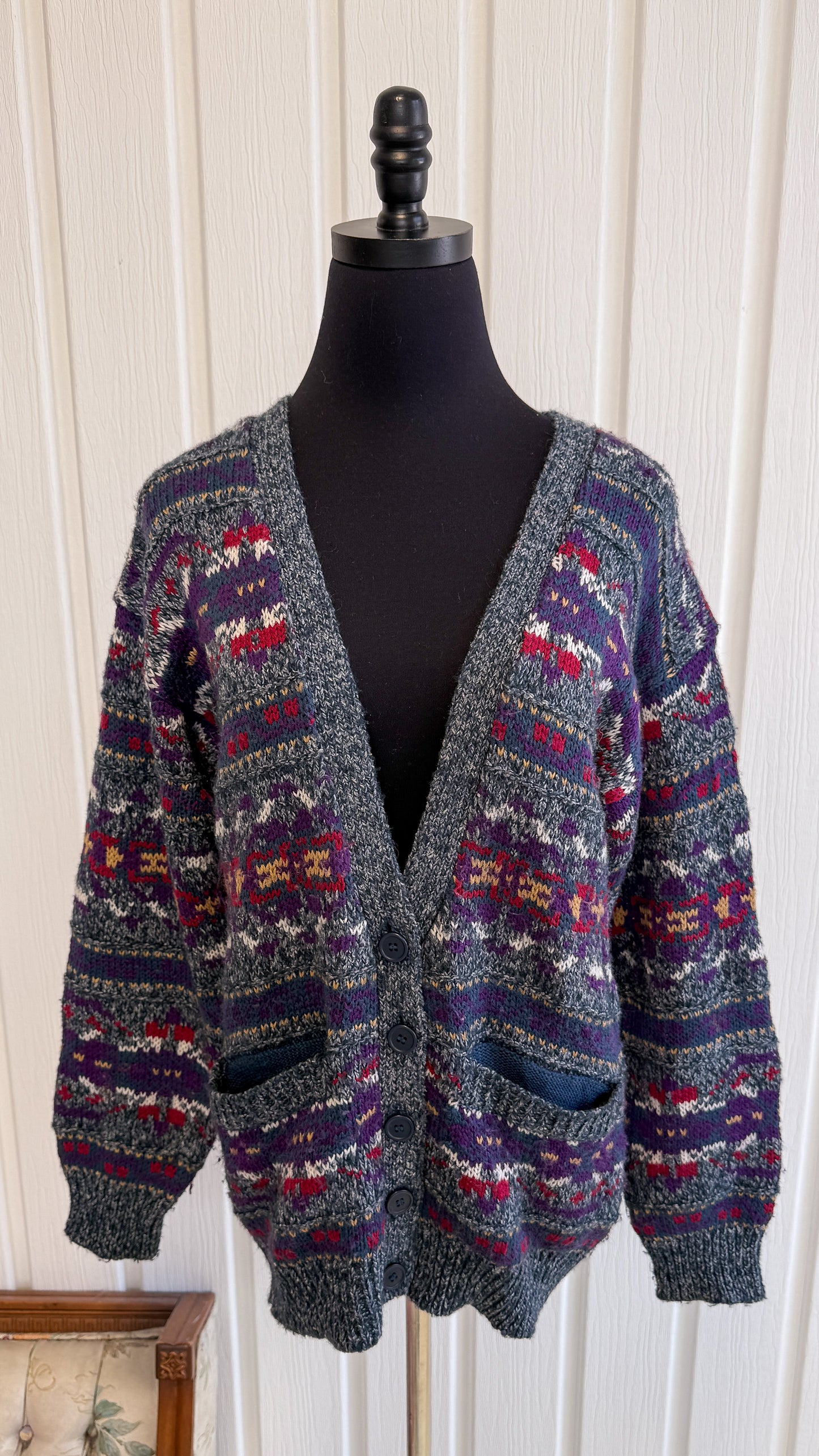 Cardigan tricot gris rayé-small