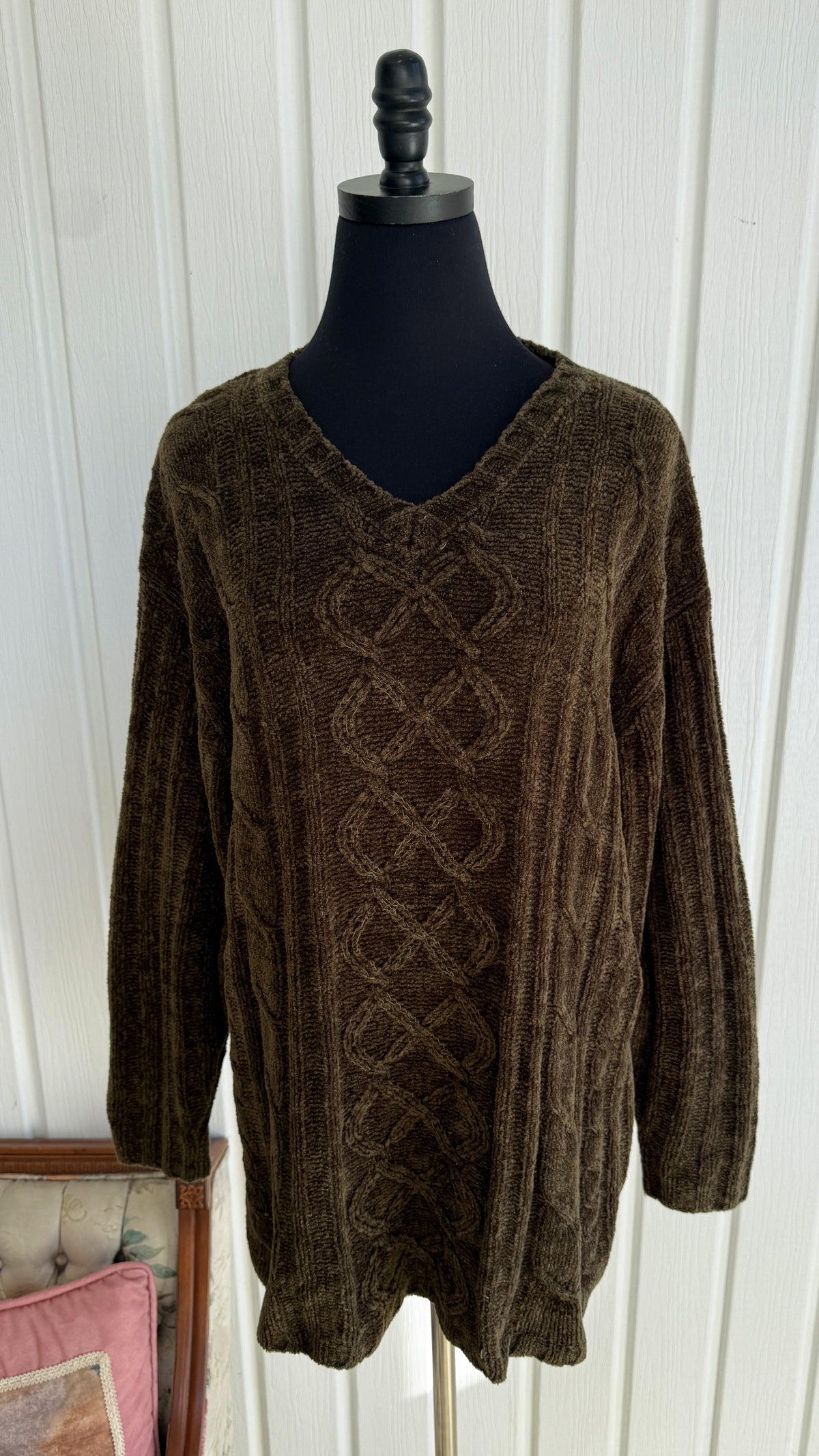 Chandail en tricot velours vert- large