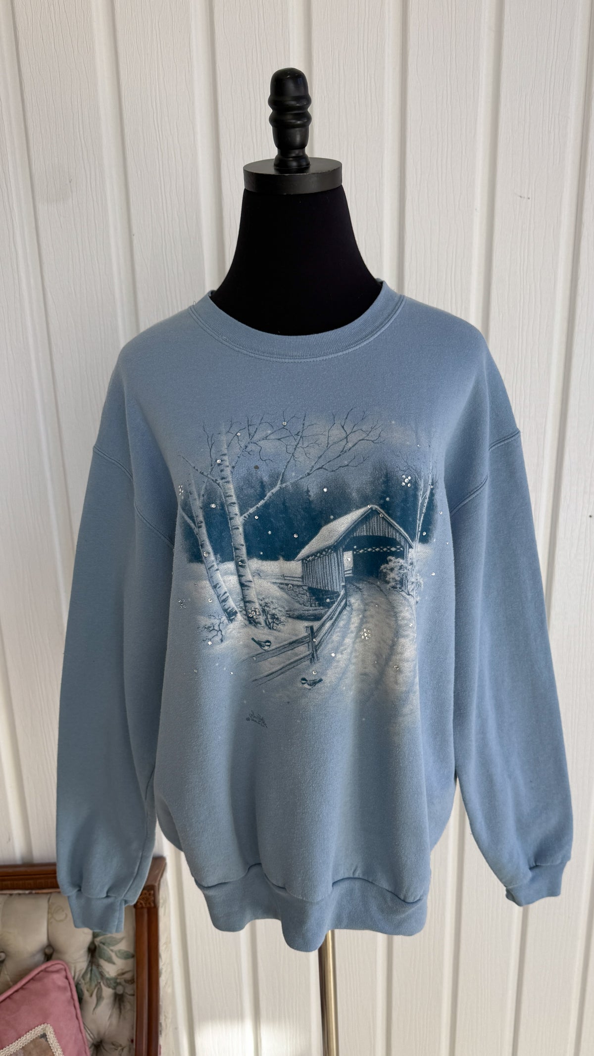 Chandail crewneck bleu chemin enneigé- large