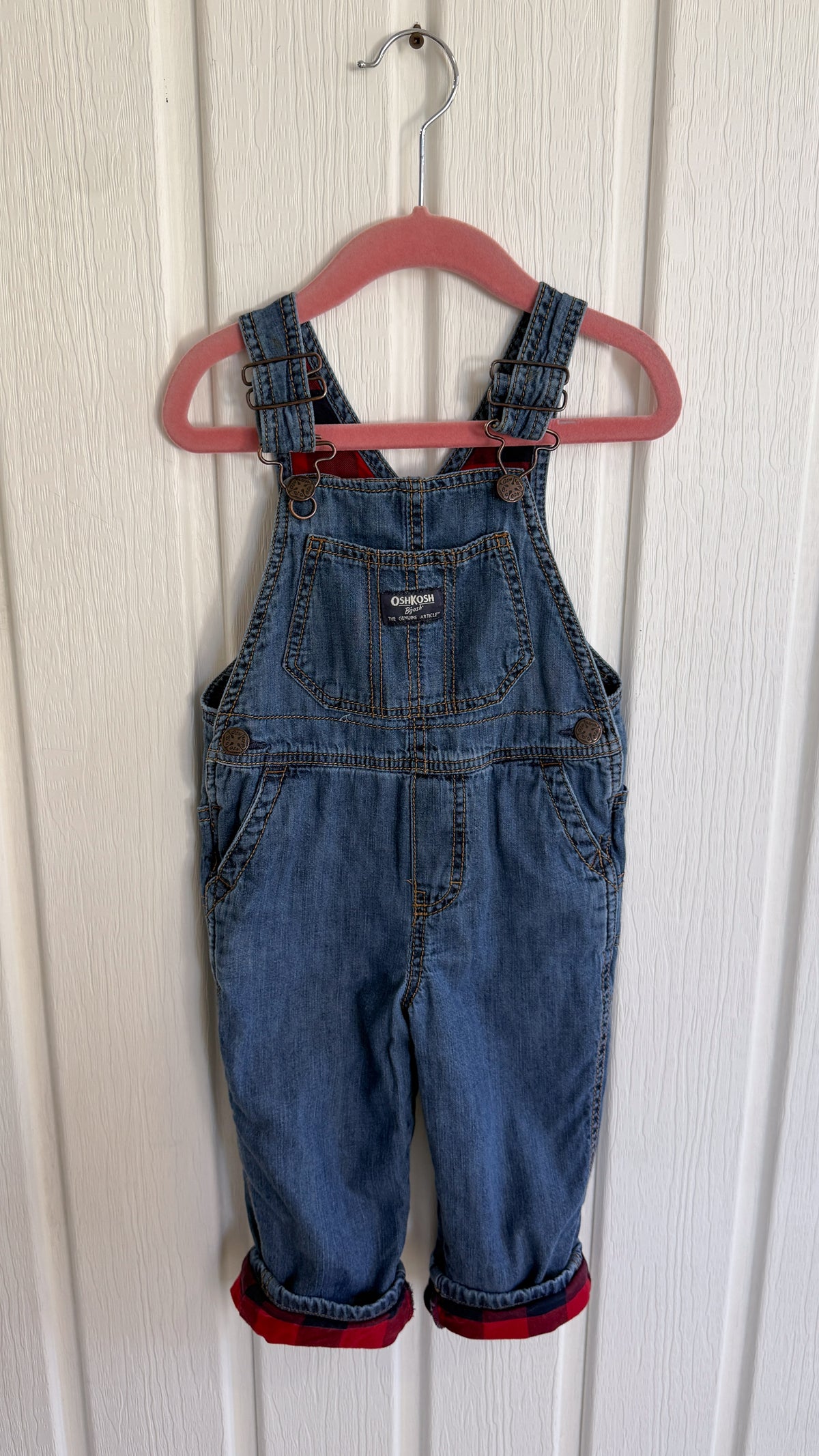 Enfants- salopette en jeans Oshkosh ourlets carreautés- 2T