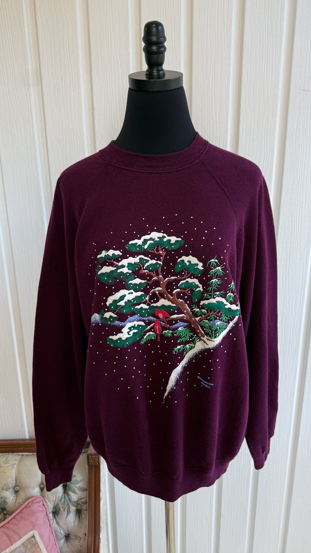 Chandail crewneck mauve cardinaux hiver- large