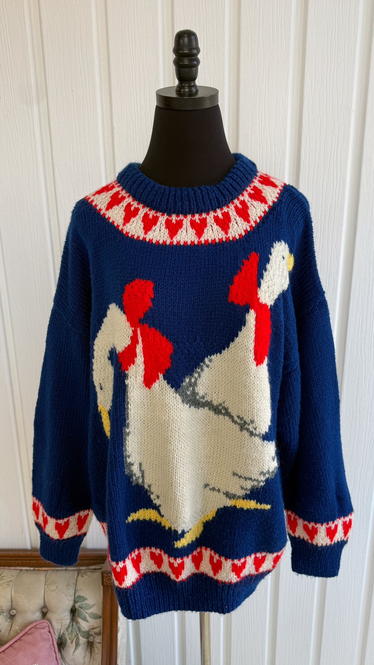 Chandail tricot bleu oies - large