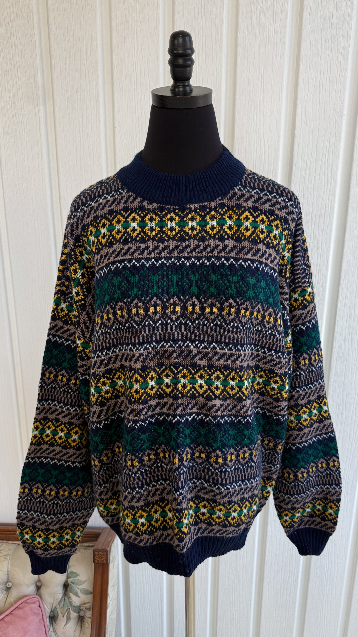 Chandail tricot marine rayures a motifs- medium