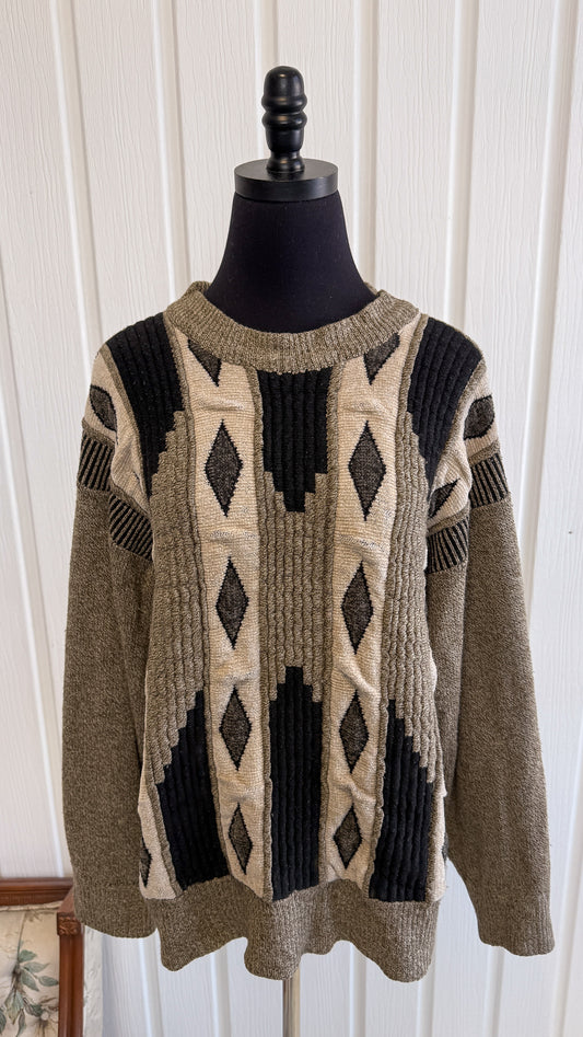 Chandail tricot beige à losanges- large