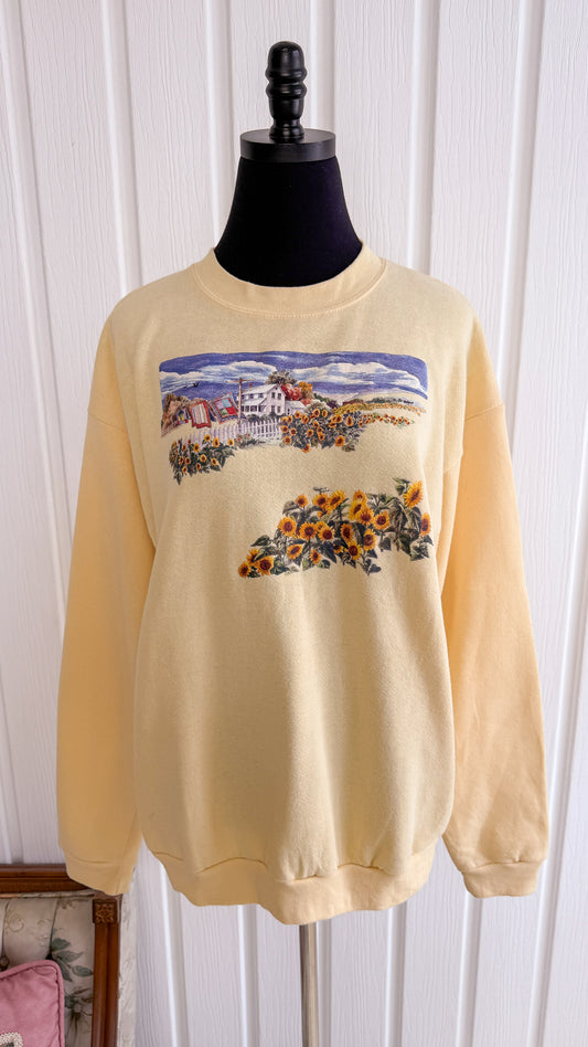 Chandail crewneck jaune tournesols- large