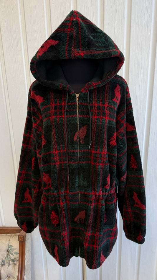 Veste en polar carreauté rouge et vert- large