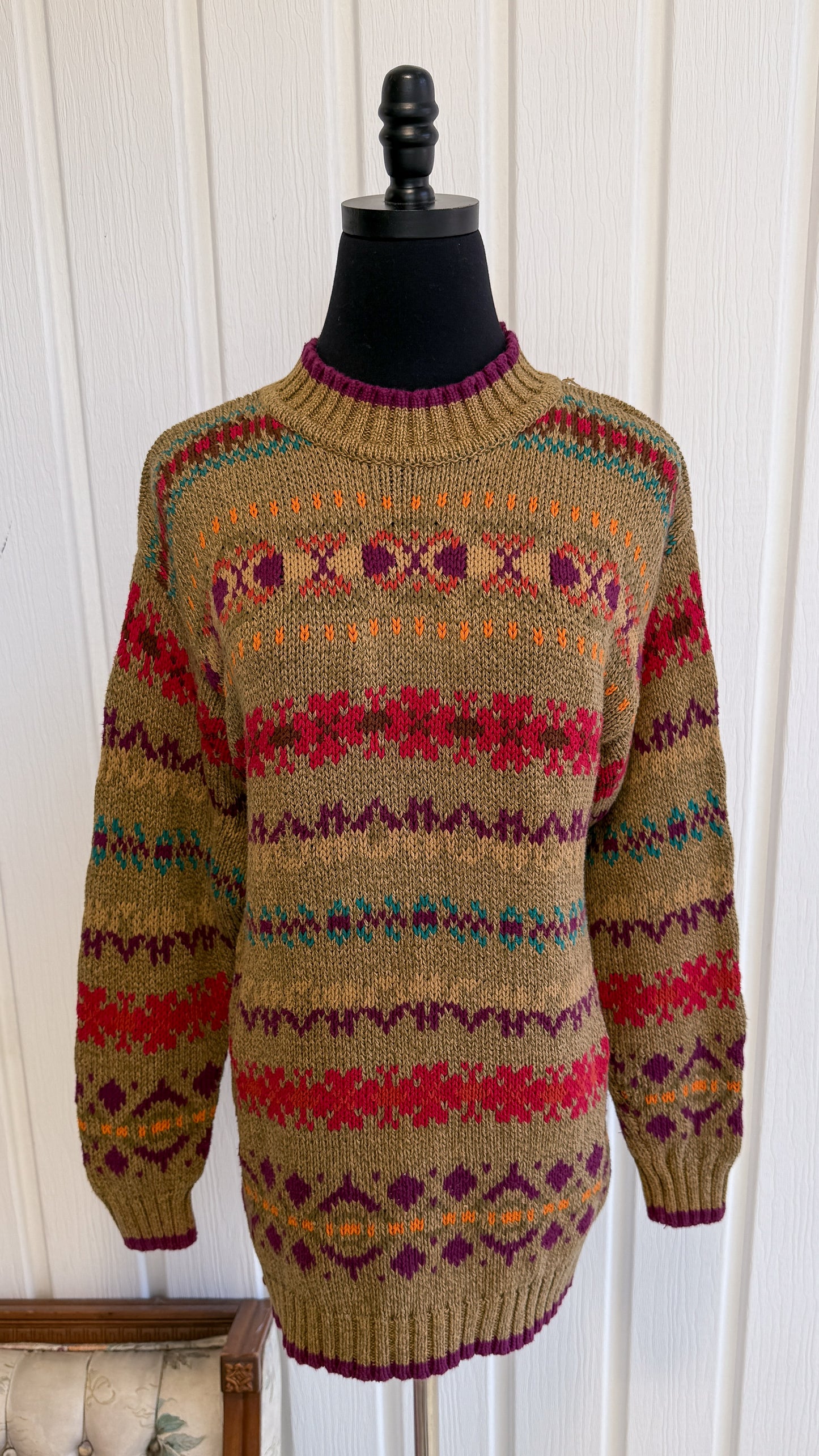 Chandail tricot caramel rayé-small