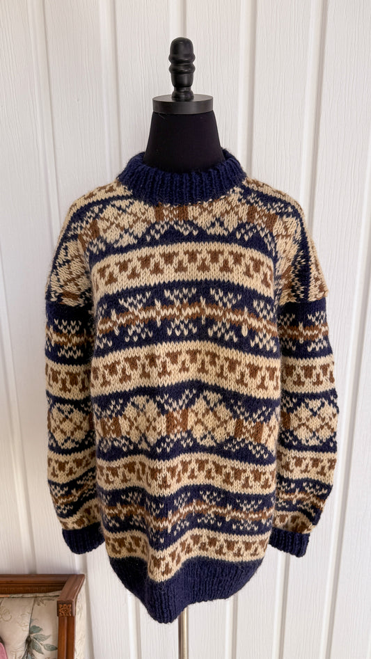 Chandail en lainage beige et bleu- medium