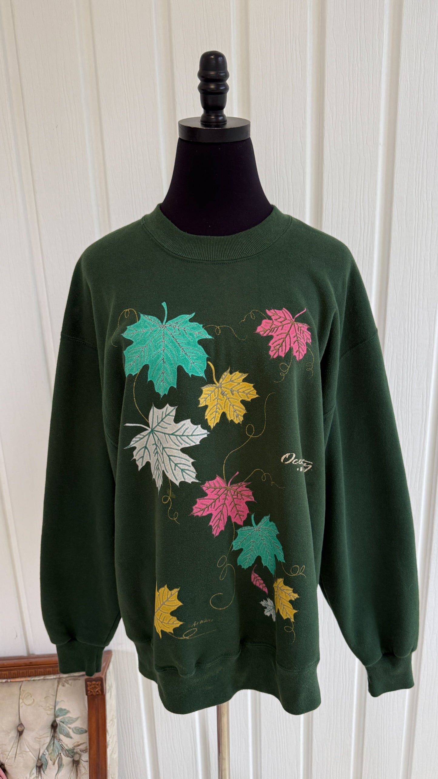Chandail crewneck vert feuilles- large