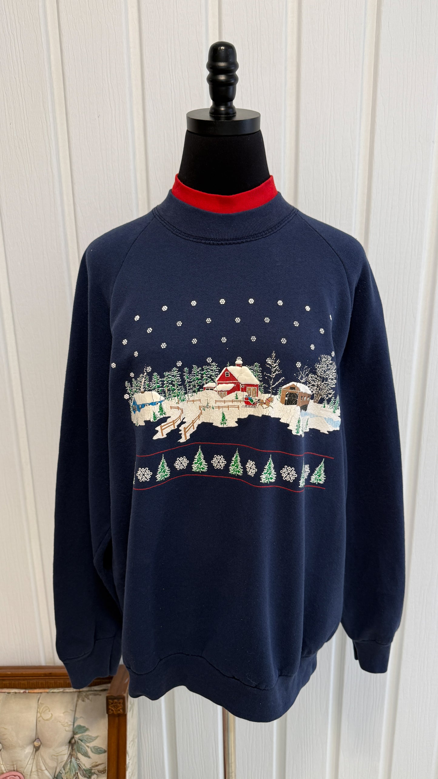 Chandail crewneck marine grange enneigée- large