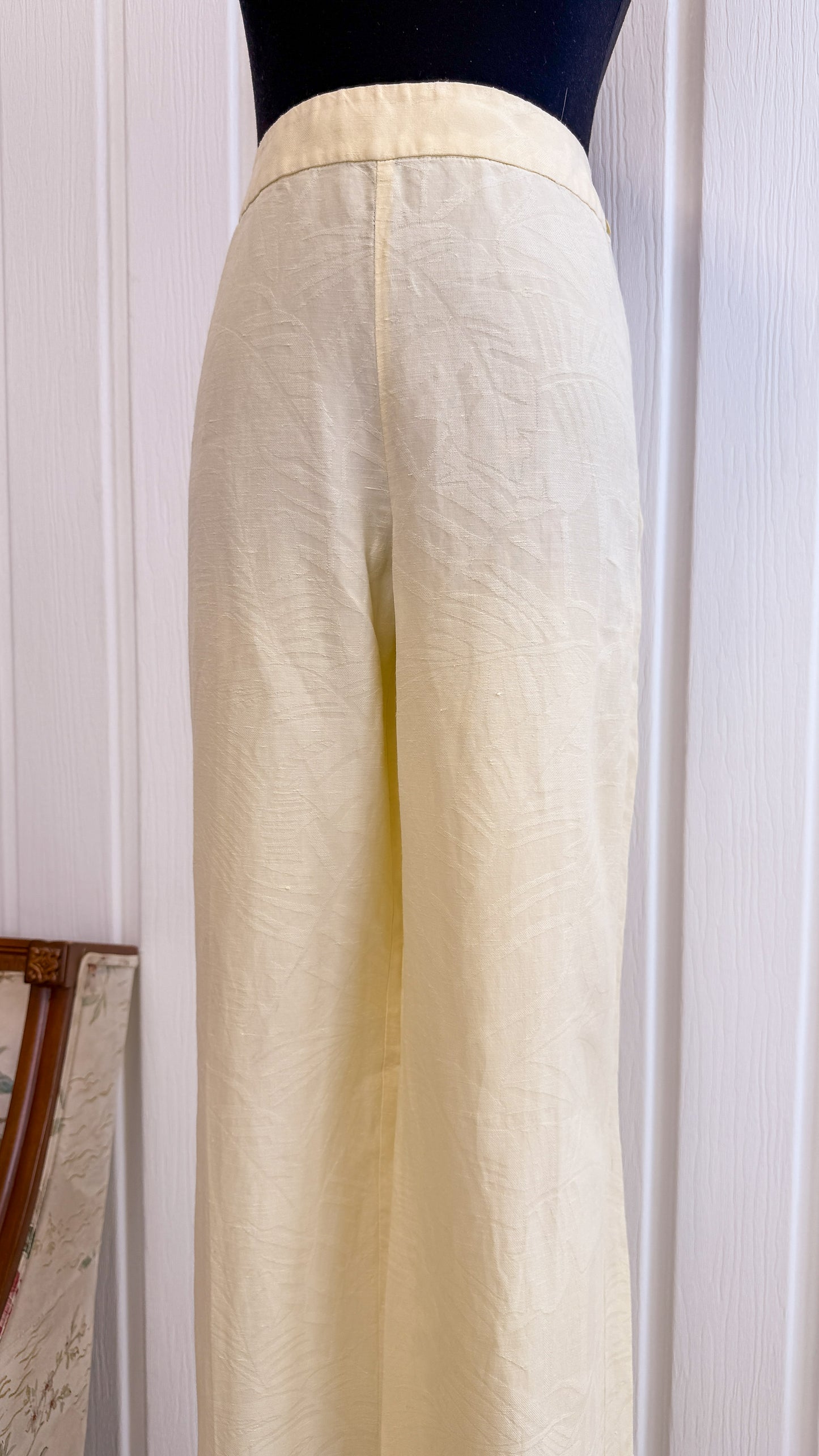 Pantalons en soie jaune pâle palmiers- large