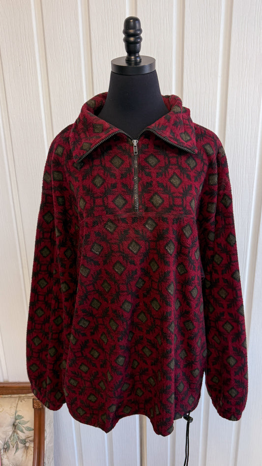 Chandail en polar rouge à motifs- x-large