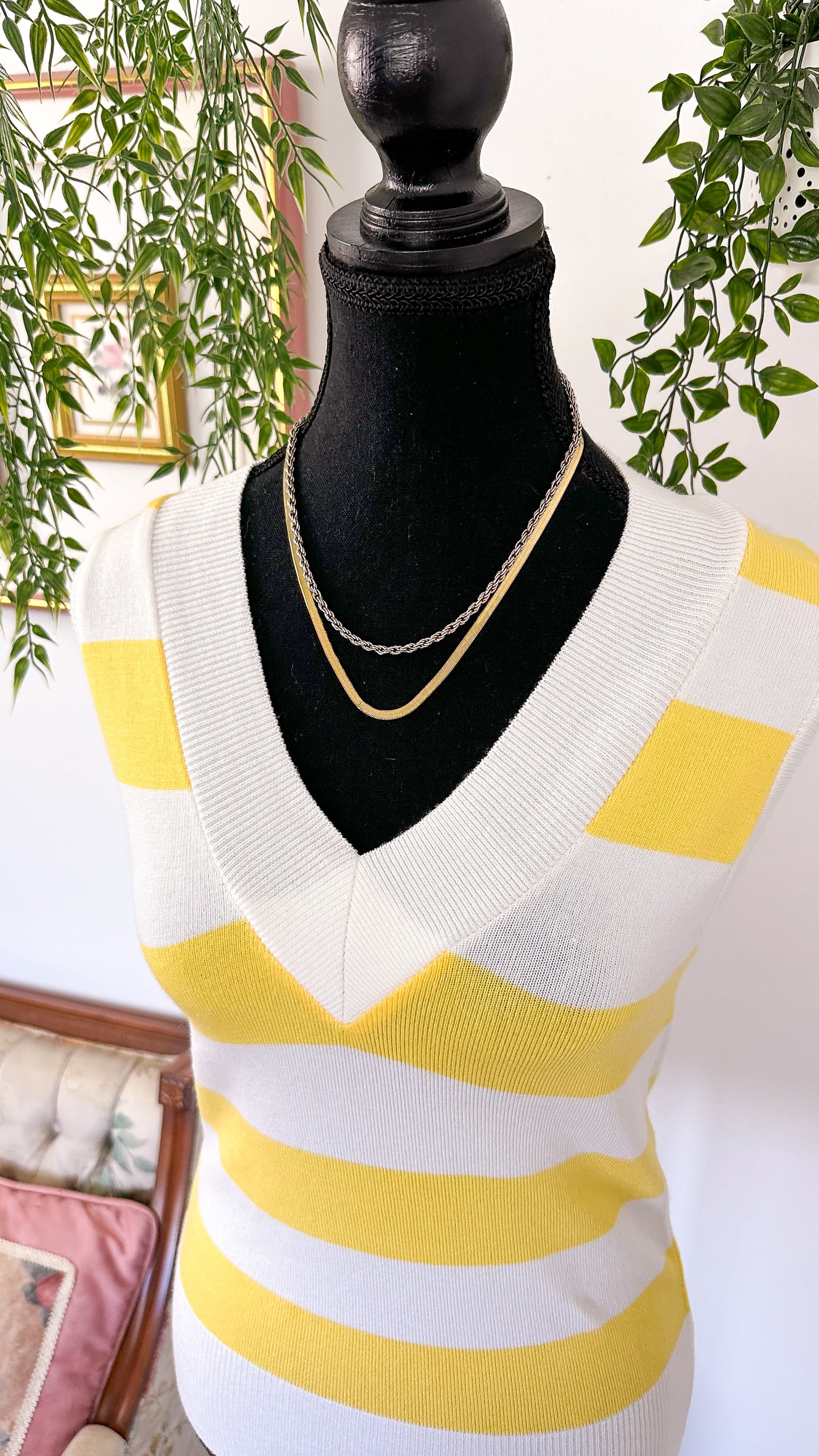 Yellow striped sleeveless top - small