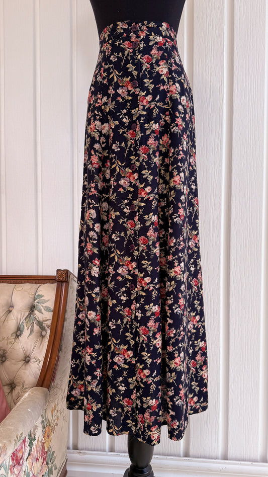 Jupe noir fleurie rose - small
