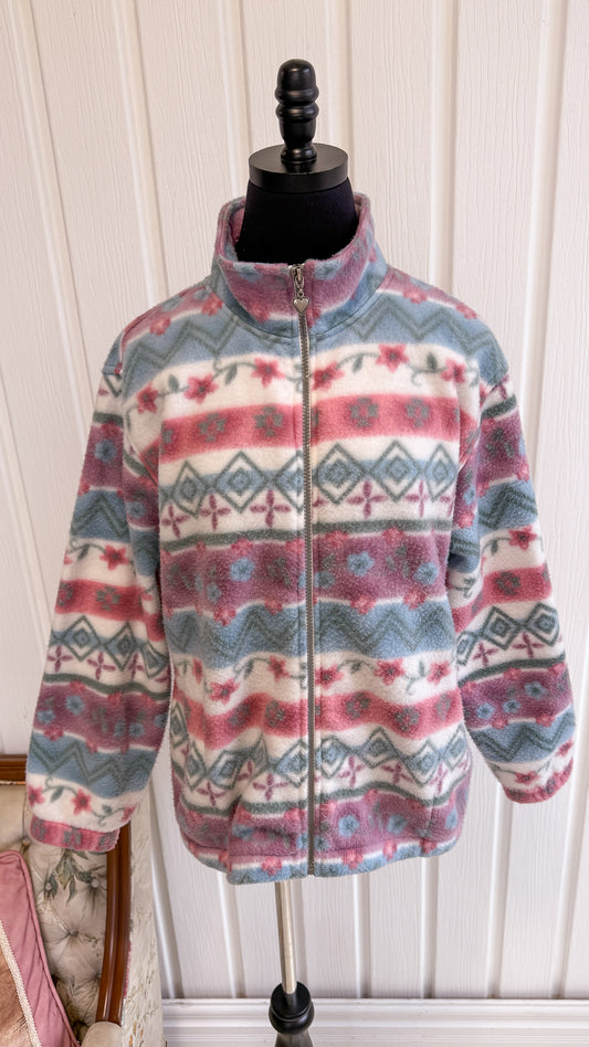 Veste en polar fleuris rose- medium
