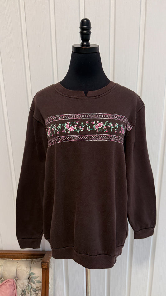 Chandail crewneck brun fleuris- large