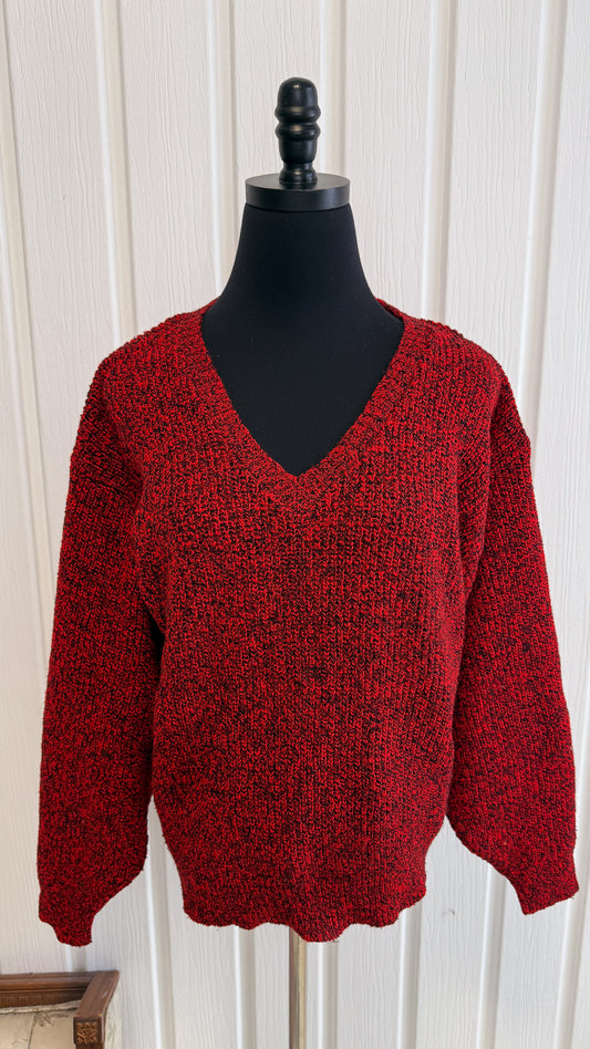 Chandail tricot rouge moucheté noir- medium