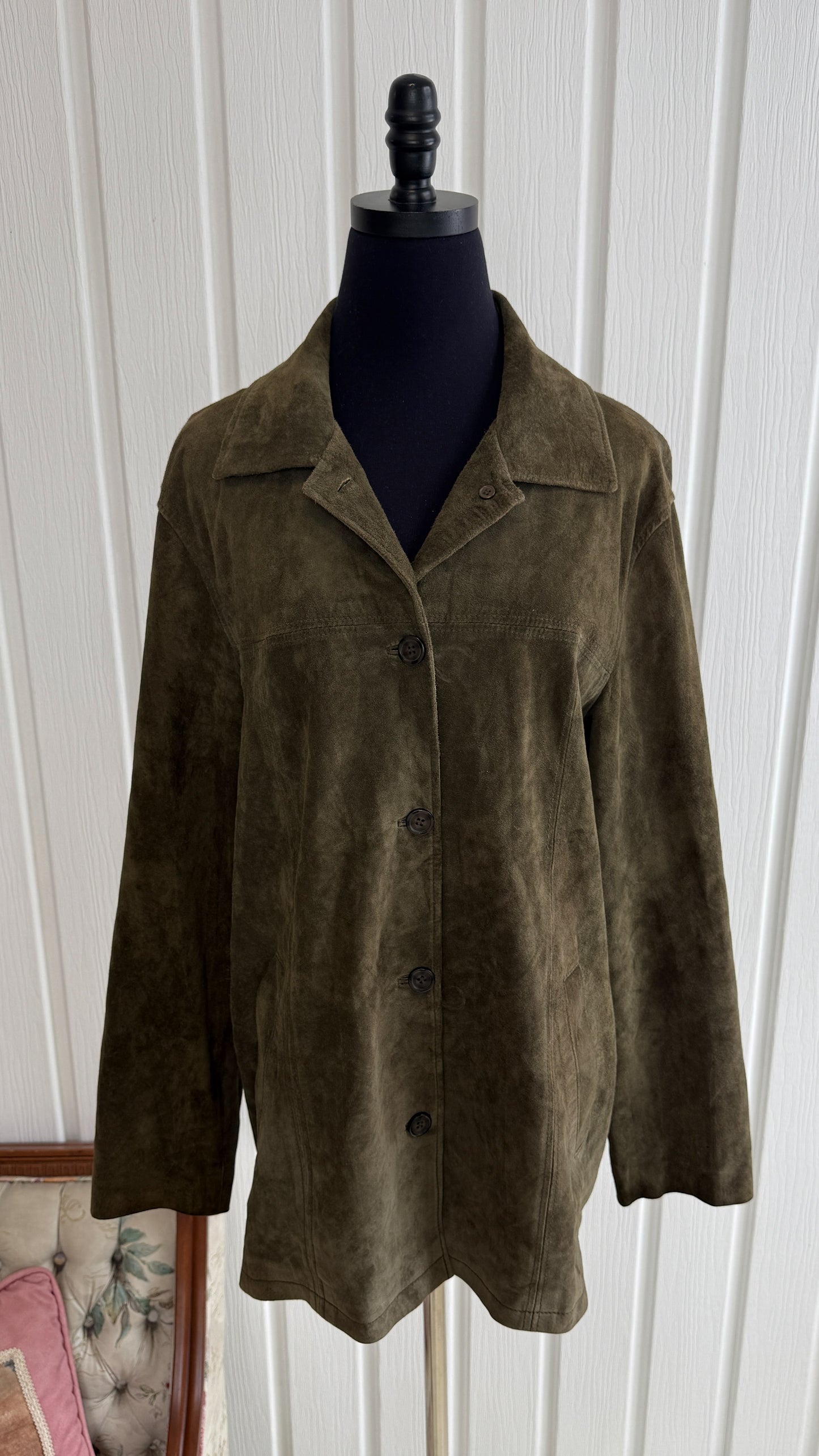 Khaki green suede coat - large