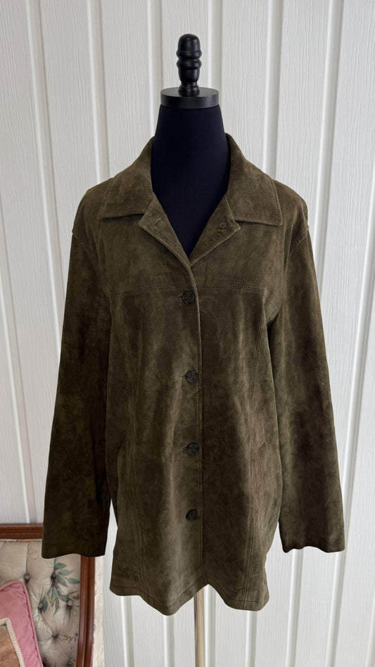 Manteau en suède vert kaki- large