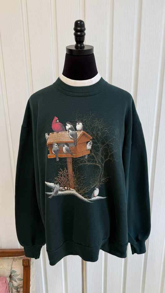 Chandail crewneck vert oiseaux- medium