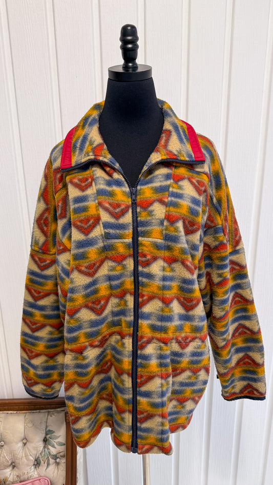 Veste en polar beige rayé- large