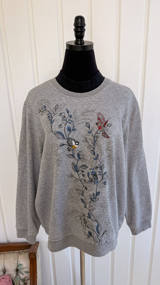 Chandail crewneck gris oiseaux- x-large